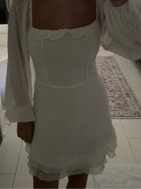 Altrd state 70s White Dress with Sheer Sleeves